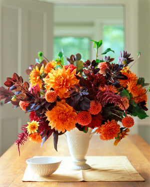 floral arrangement with candle