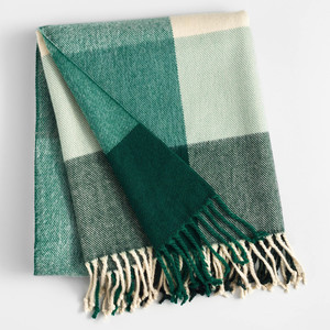 Cost Plus World Market Green and Ivory Plaid Throw