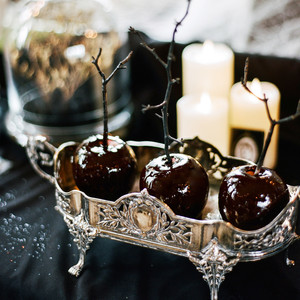 eli skeleton masquerade birthday party caramel apples on fancy silver tray