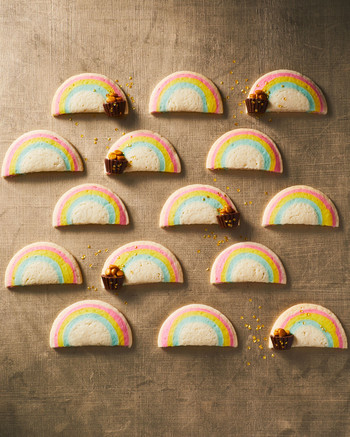 end of the rainbow slice and bake cookies with peanut butter cups