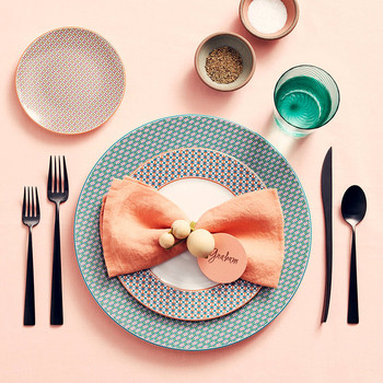 Wooden Beaded Napkin Ring On Place Setting Wooden Beaded Napkin Ring On Place Setting