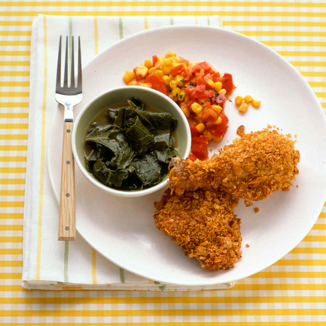 Baked Chicken Thighs Coated With Corn Flake Crumbs