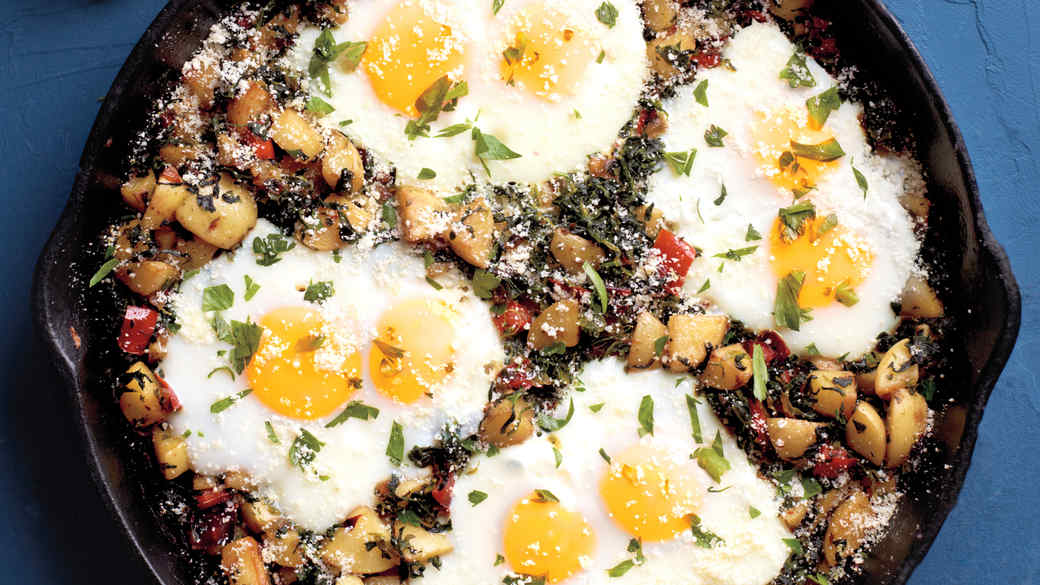 Potato Hash with Spinach and Eggs