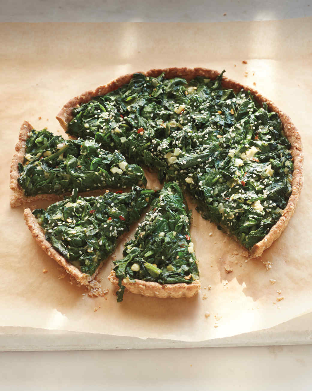 Spinach Tart with Olive-Oil Cracker Crust Recipe & Video | Martha Stewart