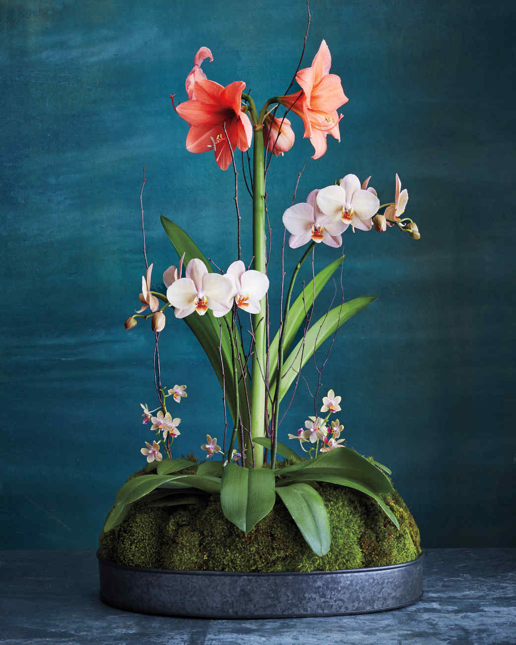 pretty flowers arranged with moss martha stewart
