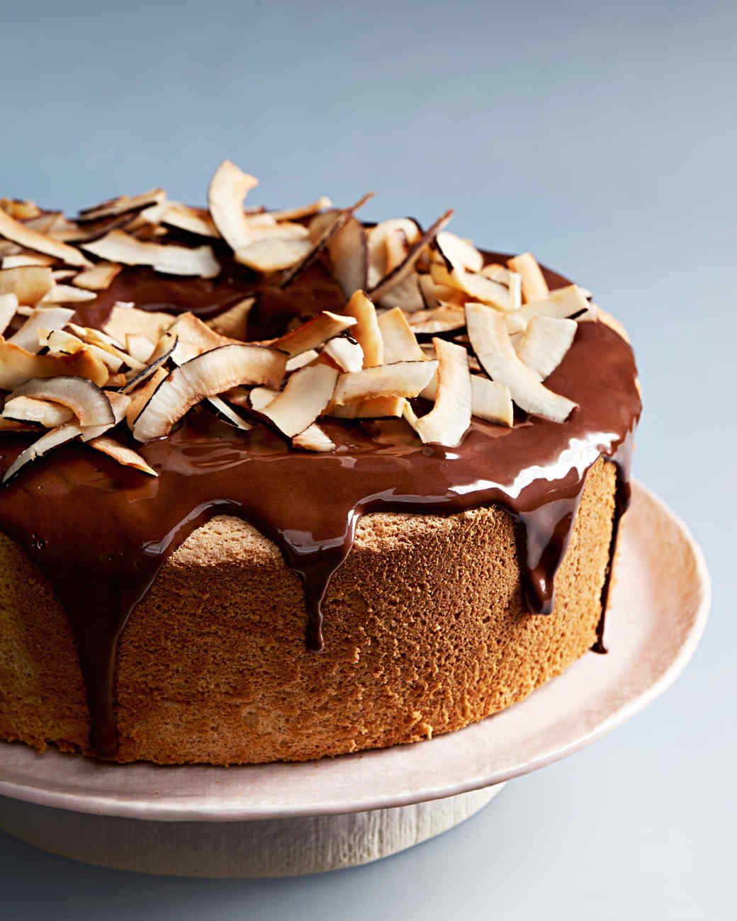 passover coconut chiffon cake with chocolate frosting