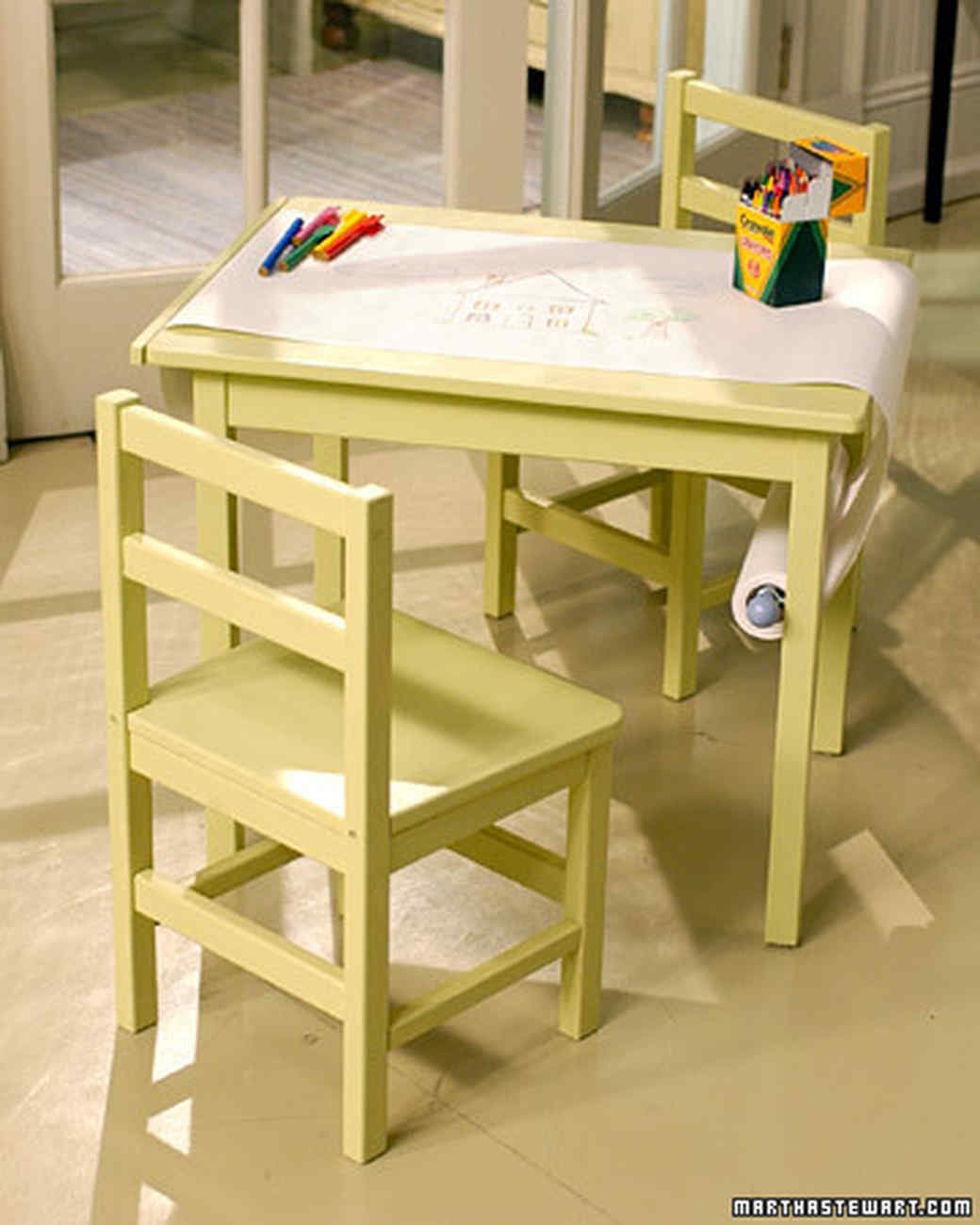 toddler art table with paper roll