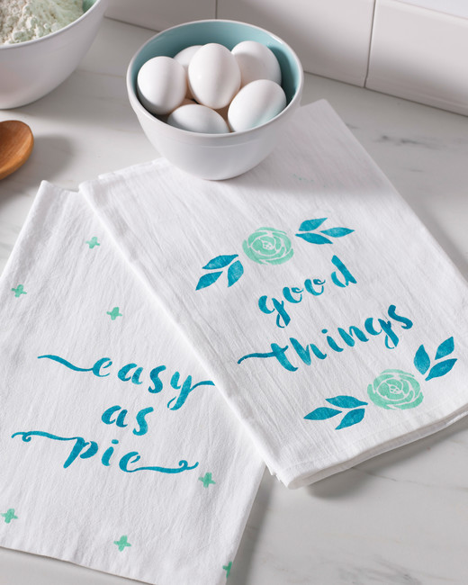 stenciled tea towels with