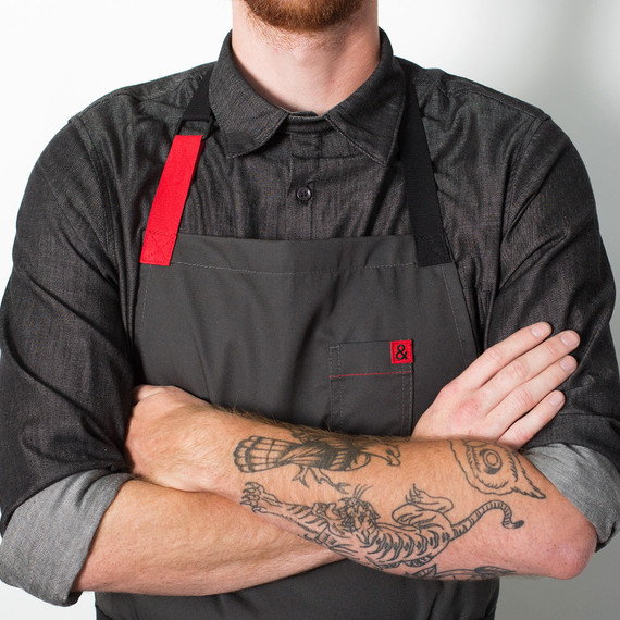 eat red apron close up eat red apron close up