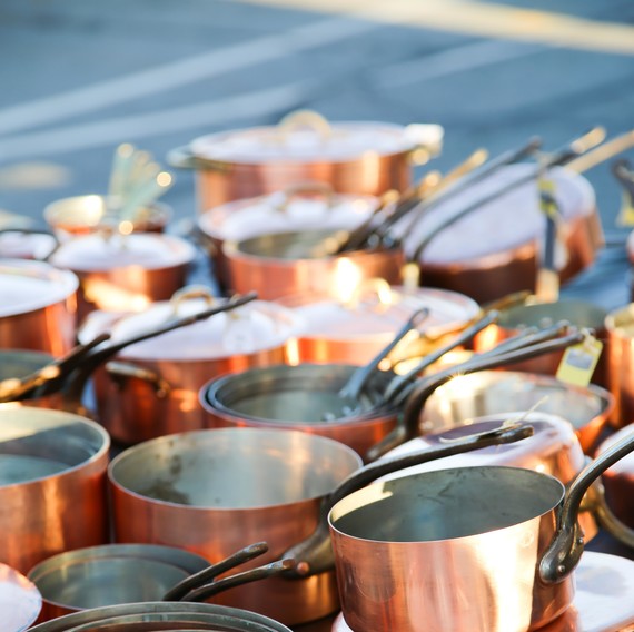 Copper pots at the flea market Copper pots at the flea market