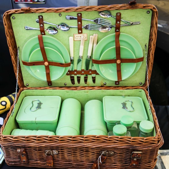 Picnic basket at flea market Picnic basket at flea market