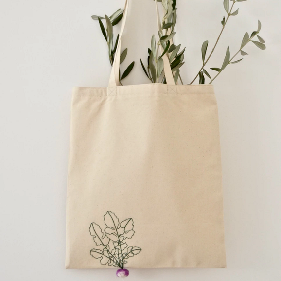 radish embroidery on canvas bag radish embroidery on canvas bag