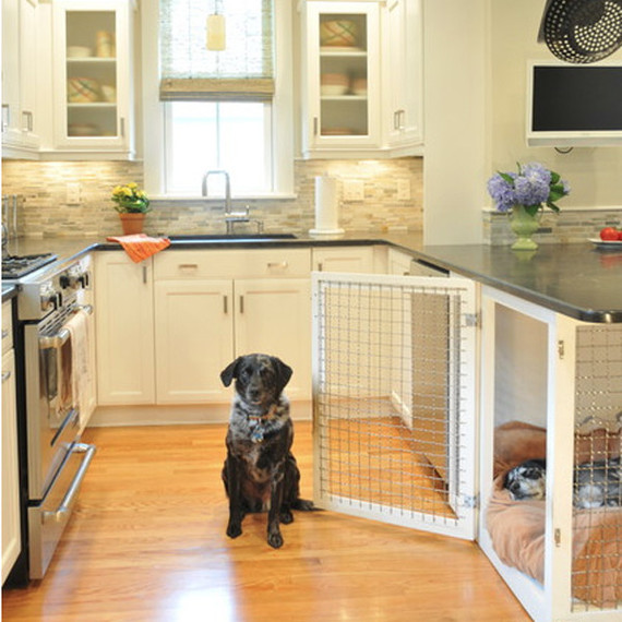 This dog house is built into the counter space of the kitchen. indoor-dog-house-under-kitchen-counter.jpg