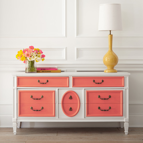 salmon coral dresser with yellow lamp salmon coral dresser with yellow lamp