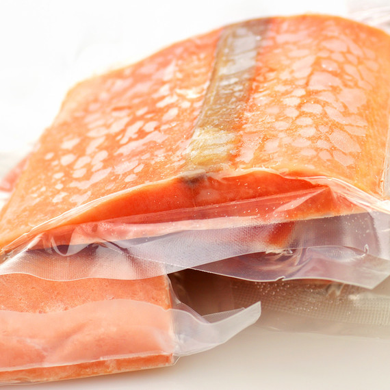 Frozen Salmon Steaks Wrapped in Plastic Frozen Salmon Steaks Wrapped in Plastic