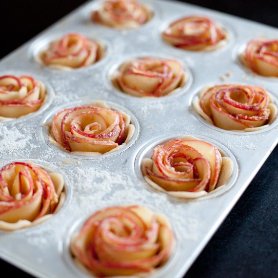 Transfer rolled apples to mini pie shells