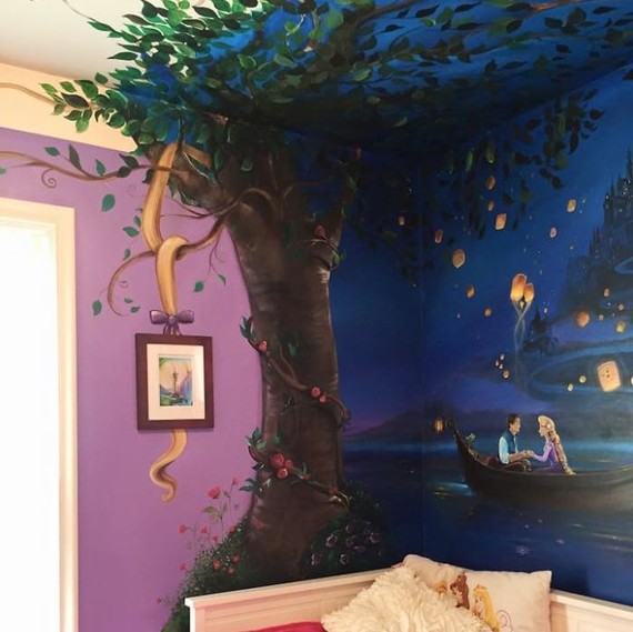 A painted mural depicting a scene from Disney's "Tangled" A painted mural depicting a scene from Disney's "Tangled"