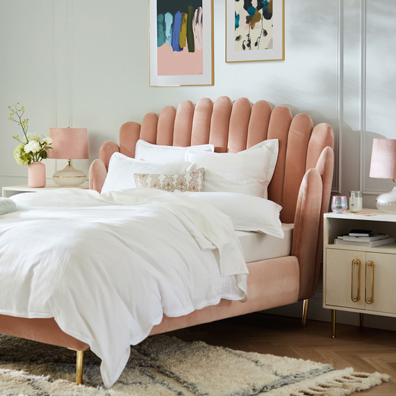 pink plush bed with child pink plush bed with child