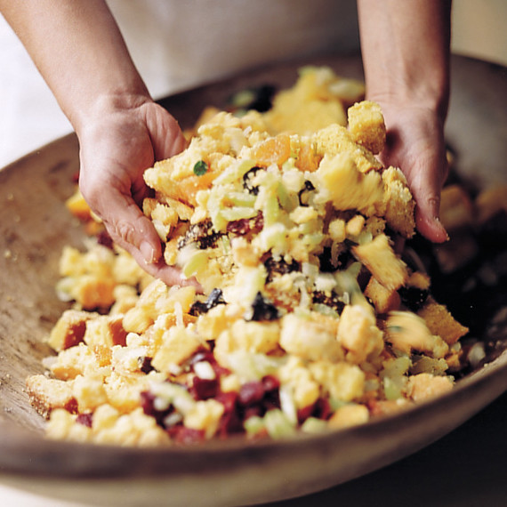 chef preparing bread stuffing chef preparing bread stuffing