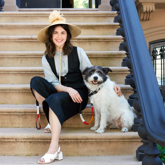 julia sherman portrait with dog on steps julia sherman portrait with dog on steps