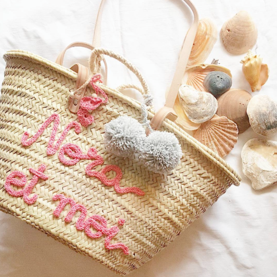 knit letters on beach bag knit letters on beach bag