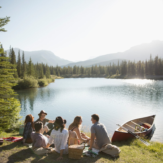 People Looking at Lake