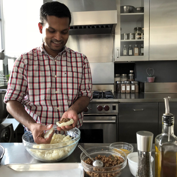 nik sharma filling potato cake with lamb nik sharma filling potato cake with lamb