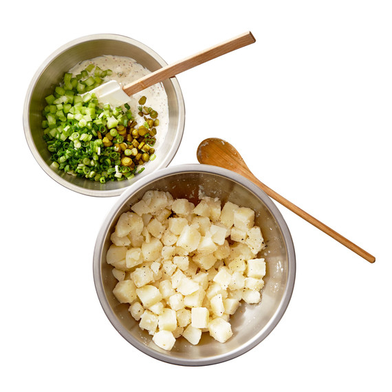 two bowls of potato salad ingredients two bowls of potato salad ingredients