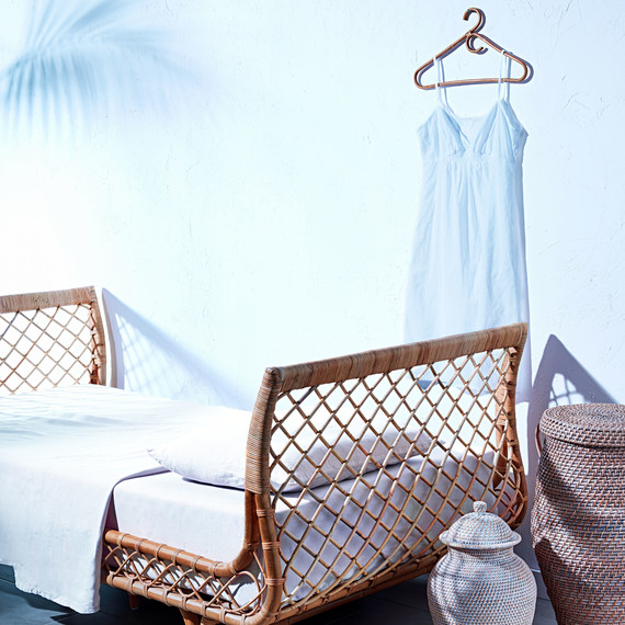 rattan bed frame with baskets