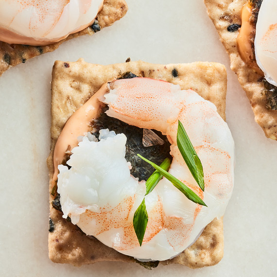 cracker with shrimp and chives cracker with shrimp and chives