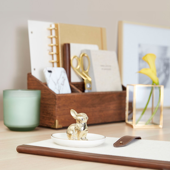 gold bunny tray on desk gold bunny tray on desk