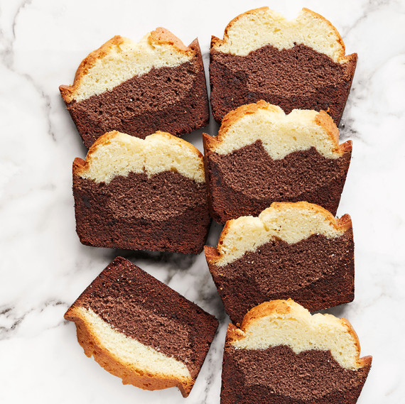 three layer marble pound cake on platter three layer marble pound cake on platter