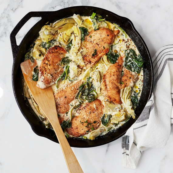 creamy lemon chicken with spinach and artichokes 奶油柠檬鸡配菠菜和洋蓟