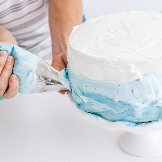 Shark Week ombre "ocean" frosted cake Shark Week ombre "ocean" frosted cake