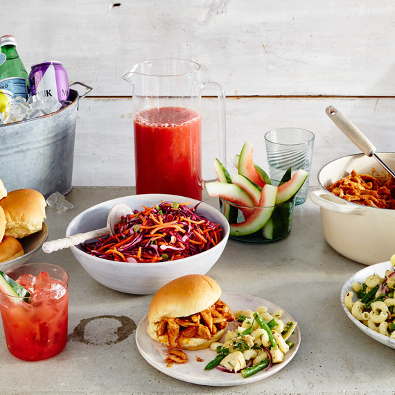 pulled chicken slaw pasta salad watermelon pulled chicken slaw pasta salad watermelon