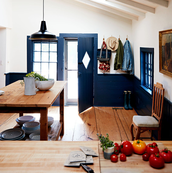 carolyn murphy home kitchen blue white wood island vegetables