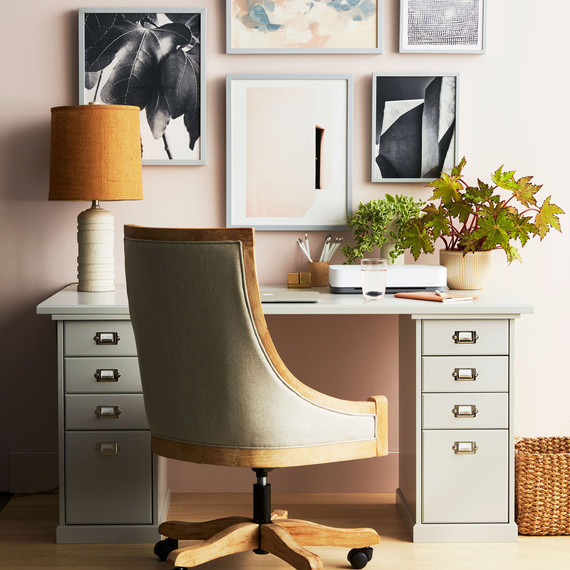 gray office desk with lamp and chair on wheels gray office desk with lamp and chair on wheels