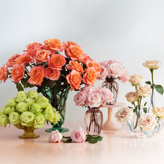 multiple vases of assorted roses multiple vases of assorted roses