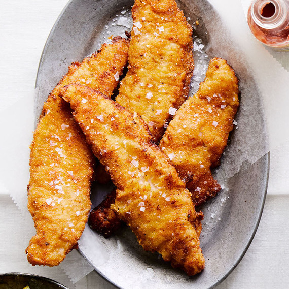 Buttermilk-and-Cornmeal-Fried Catfish on serving plate Buttermilk-and-Cornmeal-Fried Catfish on serving plate