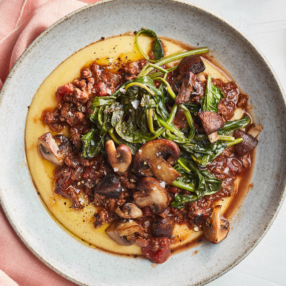 Chili With Polenta and Vegetables on plate Chili With Polenta and Vegetables on plate