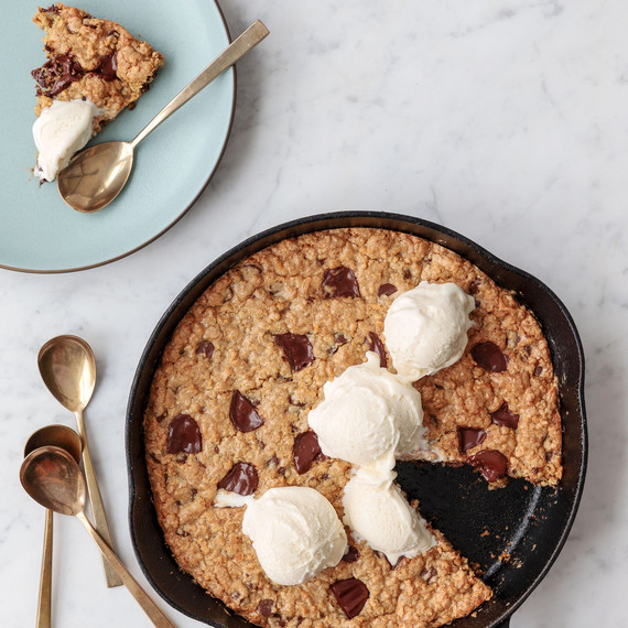chocolate chip skillet cookie served with ice cream chocolate chip skillet cookie served with ice cream