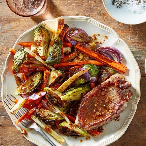 pan roasted pork chop with vegetables pan roasted pork chop with vegetables