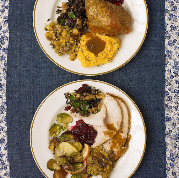 two plates of prepared thanksgiving meals two plates of prepared thanksgiving meals