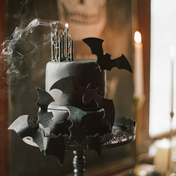 eli skeleton masquerade birthday party black bat cake on pedestal stand