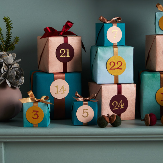 mantle blue wall advent calendar presents