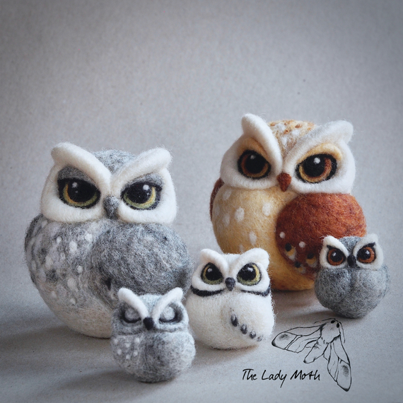 needle-felted owl family needle-felted owl family