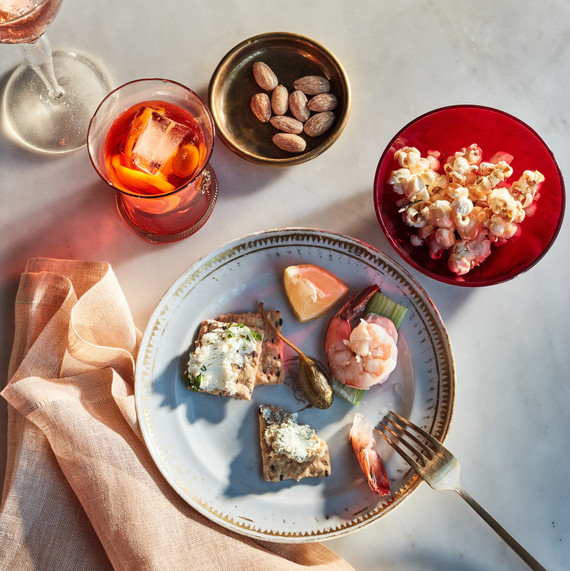 holiday appetizers on plate almonds popcorn crackers holiday appetizers on plate almonds popcorn crackers