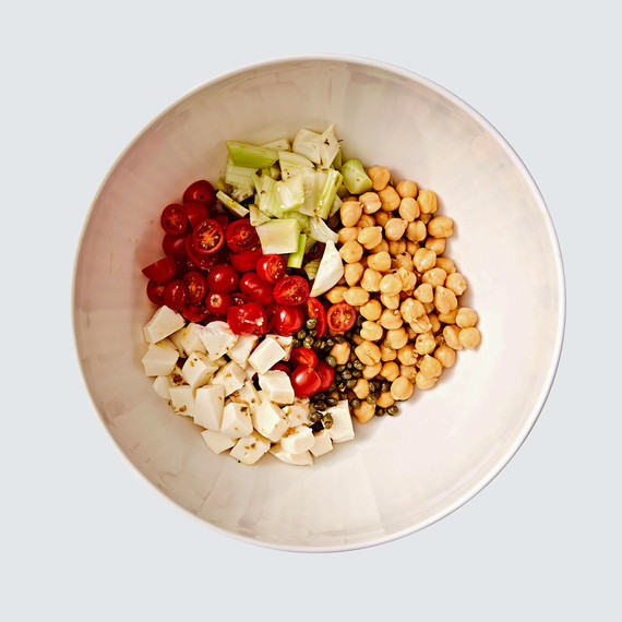 pasta salad ingredients in white bowl pasta salad ingredients in white bowl