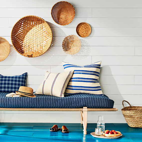 bench with cushion pillows painted blue floor bench with cushion pillows painted blue floor
