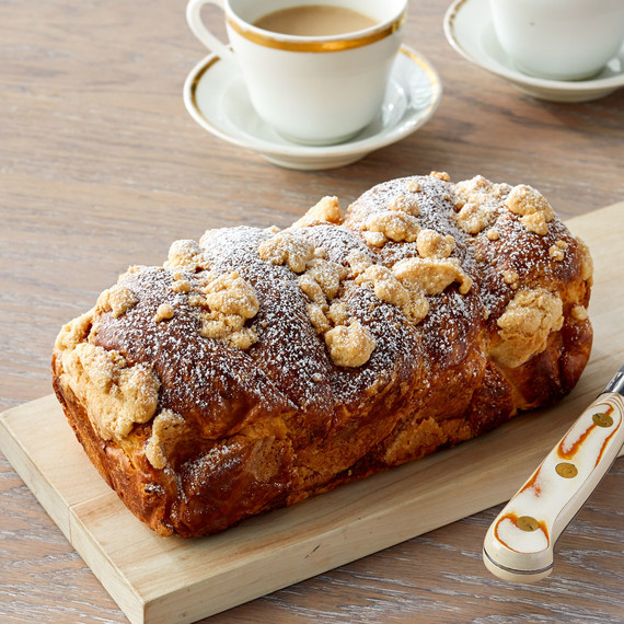 cheesecake babka loaf on cutting board cheesecake babka loaf on cutting board